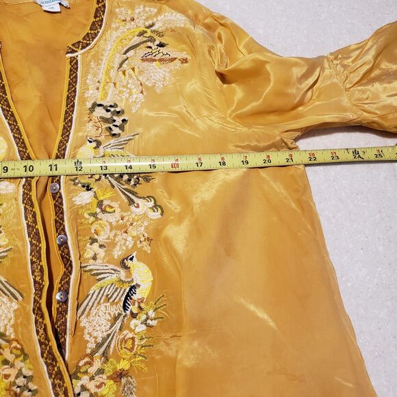 Sundance Catalog Yellow Embroidered Bird “Golden Hopes Top” Size PM $158 - Picture 10 of 11